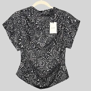 Isabel Marant Top Womens 38 Black White Silk Brinlya Paisley Print Short Sleeve